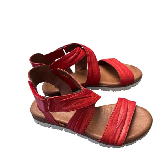 Miz Mooz Shoes - Miz Mooz Women's Strappy Criss cross Red Leather Sandals Size 38/7.5 Comfort